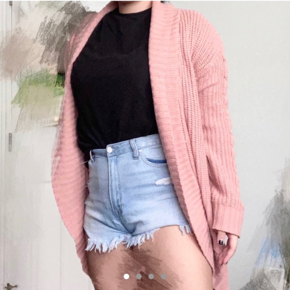Heavy Knitted Pink Open Cardigan